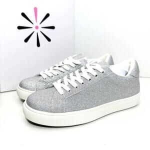 Isaac Mizrahi Glitter Sneakers Casual sz 5.5 Low-Top Lace-Up Womens Shoes Silver
